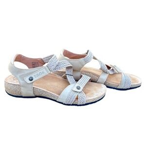 Taos Sandals Women Beige Leather Braided Straps‎ Cork Footbed Comfort Size 10.5